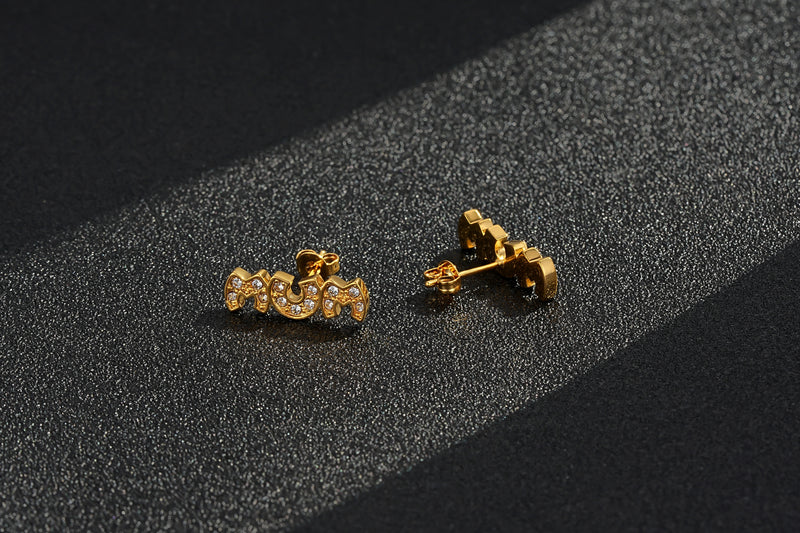 Yellow Gold CZ MUM Stud Earrings 3g Women’s Jewellery Gift