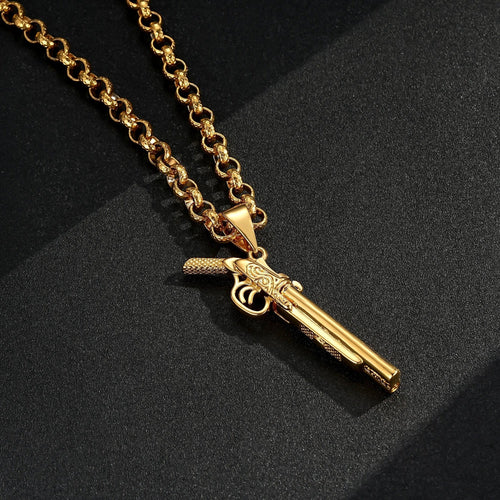 Premium 9ct Gold Filled Double Barrel Shotgun Pendant with Belcher Chain