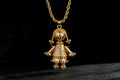 Largest Gold Heart Rag Doll Pendant with Clear Stones – 24 Inch