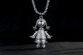 Largest Silver Heart Rag Doll Pendant with Clear Stones – 24 Inch