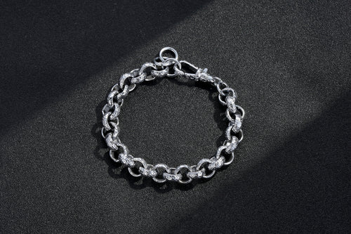 New 12mm Diamond-Patterned Belcher Bracelet with Albert Clasp – Premium Silver-Filled, 8 Inch