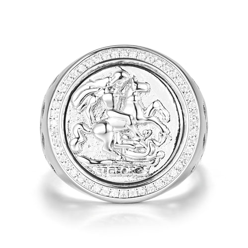 Silver St George Sovereign Adjustable Ring with Stones