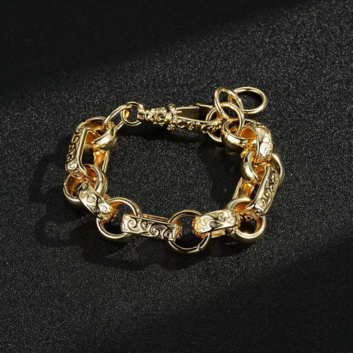 Luxury Gold 10mm Gypsy Link Belcher Bracelet with Albert Clasp