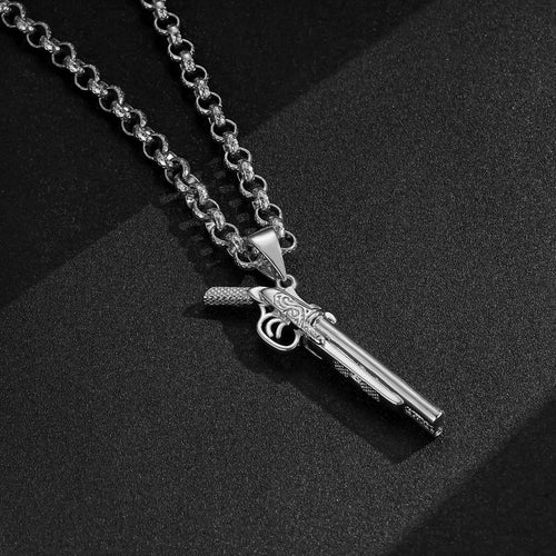Silver Filled Bonded Double Barrel Shotgun Pendant 24 Inch