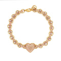 Gold Heart Charm Bracelet with Pink Stones – Fits 7.5–8” Wrist, 27g, Tarnish Resistant