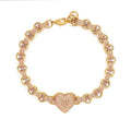 Gold Heart Charm Bracelet with Pink Stones – Fits 7.5–8” Wrist, 27g, Tarnish Resistant