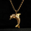 New Gold-Filled Dolphin Pendant with Stones on 24-Inch Belcher Chain