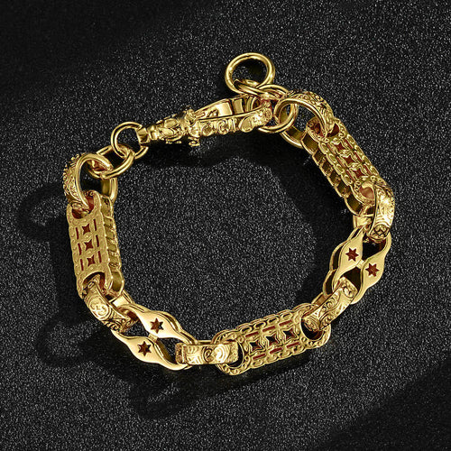 New 11mm Gold Filled Stars and Bars Bracelet Albert Clasp 8 Inch