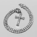 Heavy Silver Jesus Cross Crucifix Pendant with Stones – 24 Inch 6mm Cuban Chain