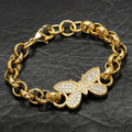 8mm Gold Butterfly Belcher Bracelet with Crystals 6–6.5 Inches