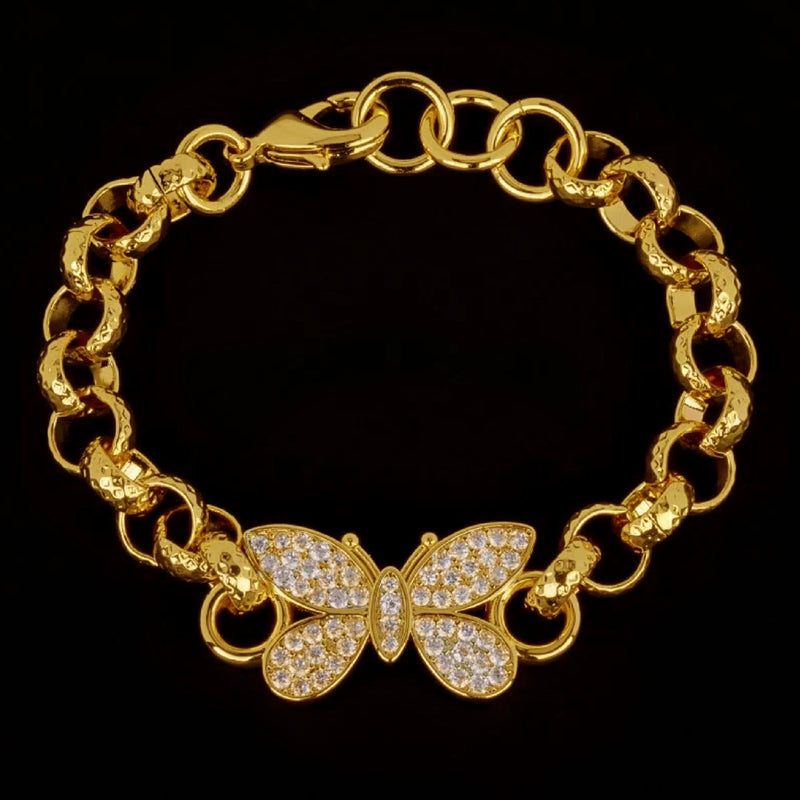 8mm Gold Butterfly Belcher Bracelet with Crystals 6–6.5 Inches