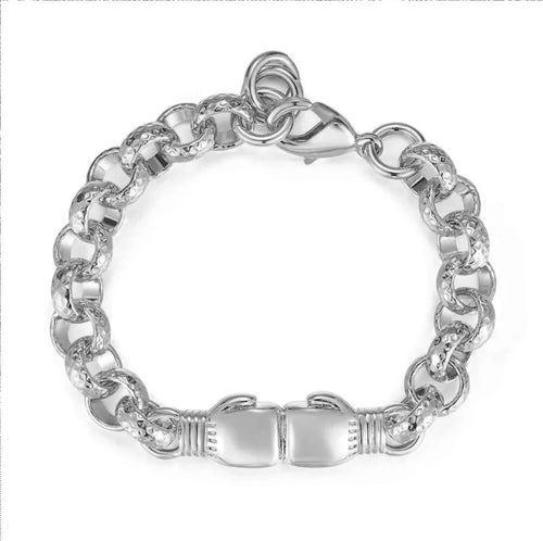 New 8mm Silver Double Boxing Glove Belcher Bracelet – 8 Inches