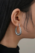 New Premium Silver 25mm Oval Diamond Pattern Creole Hoop Earrings