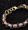 New 12mm Gold-Filled Pattern Belcher Bracelet with Pink Stones – Adjustable 8–9 Inches