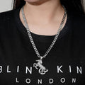 Silver Horse Pendant with Clear Stones – 24 Inch 4mm Cuban Chain