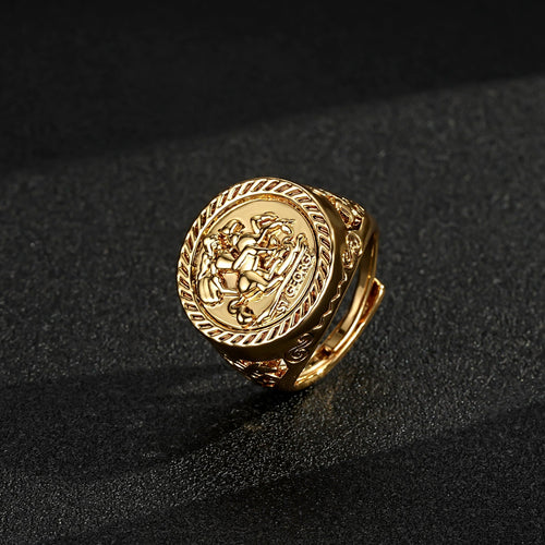 New Gold St George Dragon Slayer Sovereign Adjustable Ring