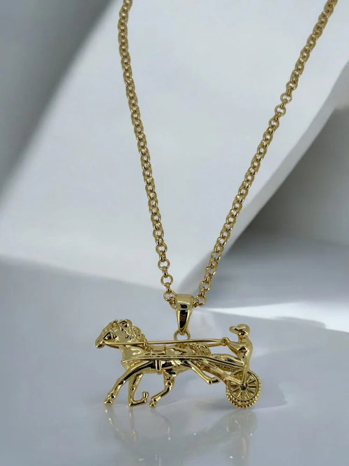 Gold Filled Bonded Gypsy Horse & Cart Pendant 22 Inch 4mm Belcher Chain