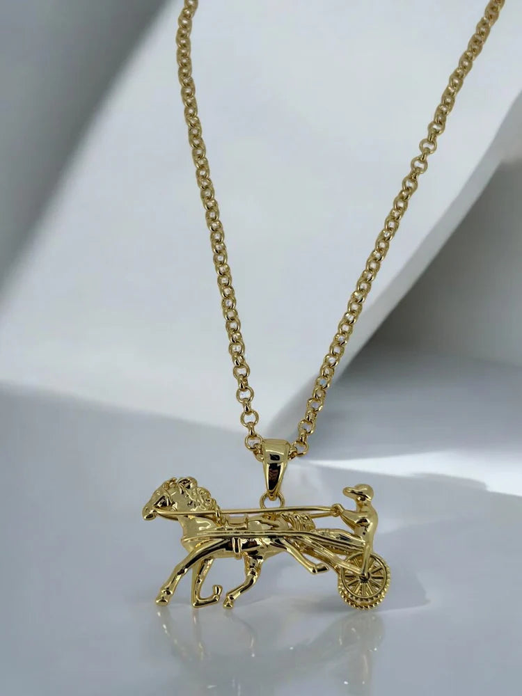 Gold Filled Bonded Gypsy Horse & Cart Pendant 22 Inch 4mm Belcher Chain
