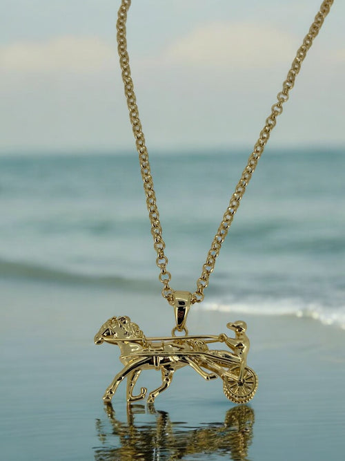 Gold Filled Bonded Gypsy Horse & Cart Pendant 22 Inch 4mm Belcher Chain