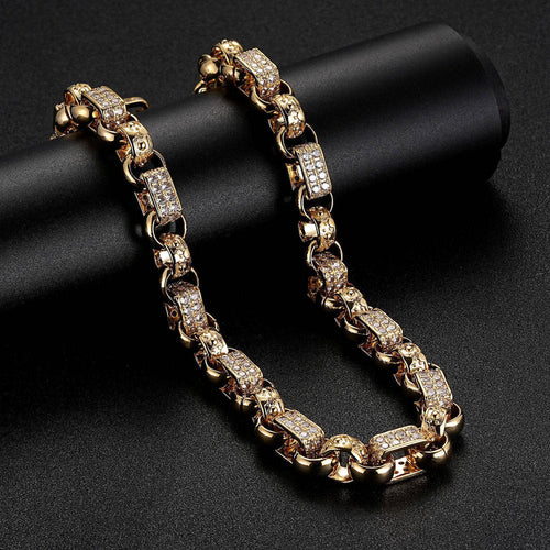 13mm Gold Gypsy Link Belcher Chain Albert Clasp 24 Inch