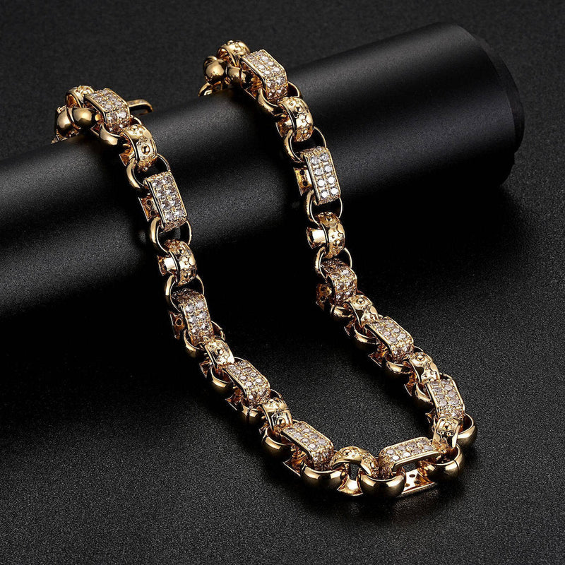 13mm Gold Gypsy Link Belcher Chain Albert Clasp 24 Inch