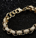 New 12mm Gold-Filled Pattern Belcher Bracelet with Diamond Stones – Adjustable 8–9 Inches