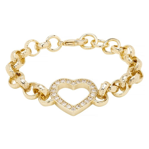 8mm Gold Open Heart Belcher Bracelet with Stones – 8–8.5 Inches, 22g