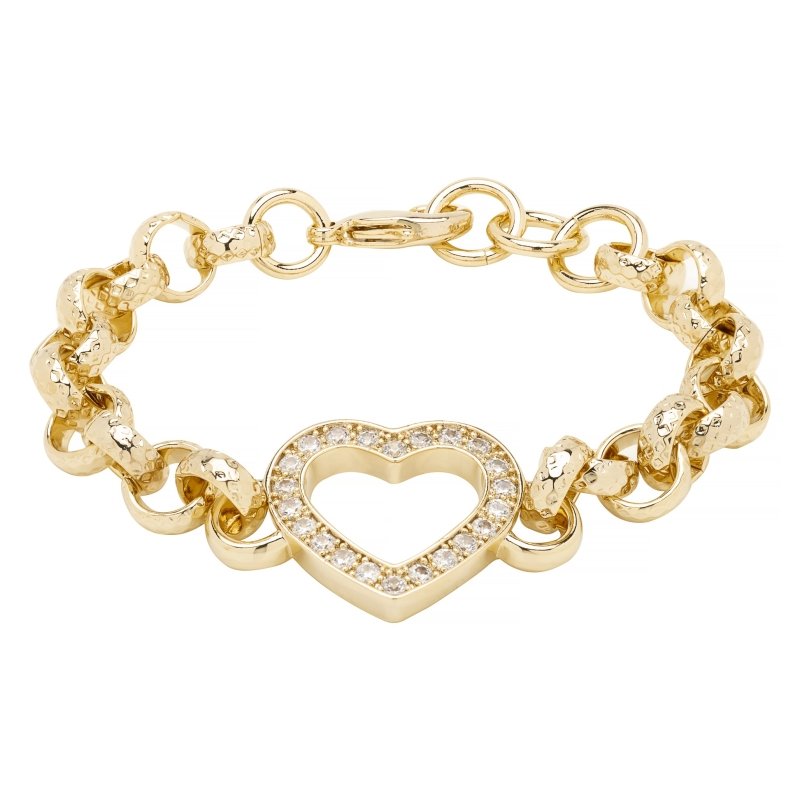 8mm Gold Open Heart Belcher Bracelet with Stones – 8–8.5 Inches, 22g