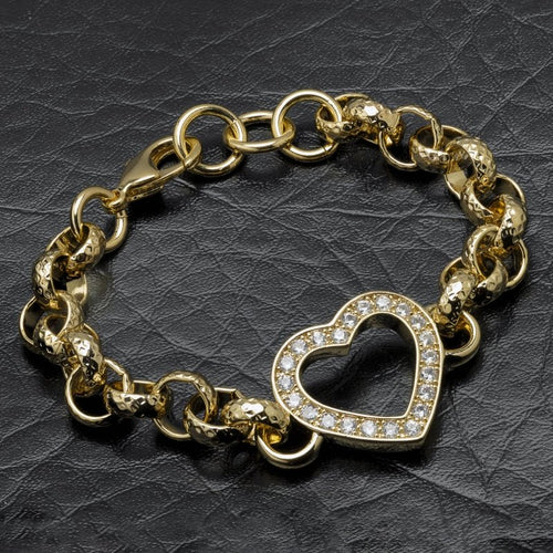 Kids 8mm Gold Open Heart Belcher Bracelet with Stones – 6–6.5 Inch, 17g