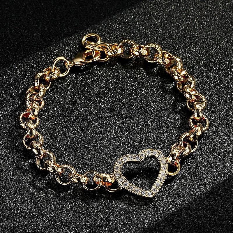 8 inch Open Heart Belcher Bracelet With Crystals