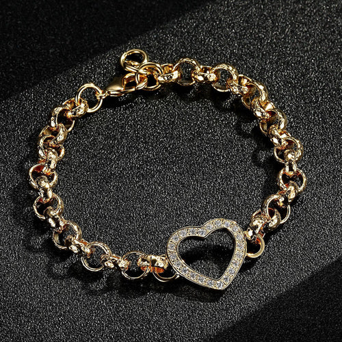 6 inch Open Heart Belcher Bracelet With Crystals