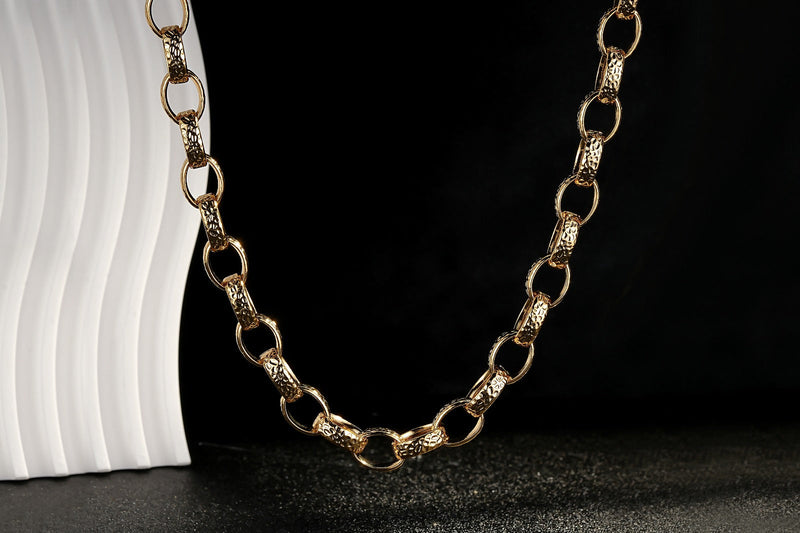 Gold 10mm Hammered Oval Belcher Necklace – 22-Inch