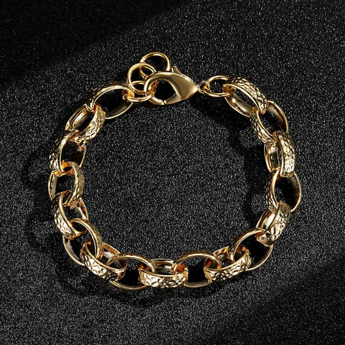 10mm Gold-Filled Hammered Oval Belcher Bracelet - Adjustable 8 Inch