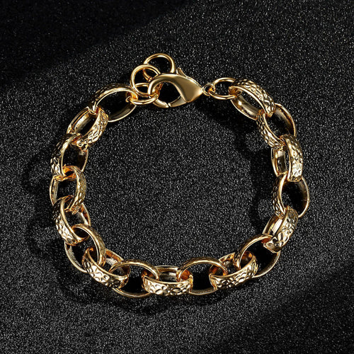 10mm Gold Oval Belcher Hammered Pattern Bracelet