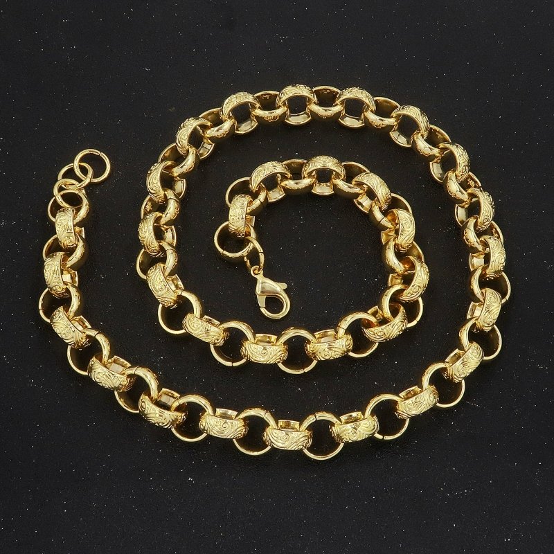 15mm Gold Ornate Filigree Belcher Chain – 24 Inches, 210g, Tarnish Resistant