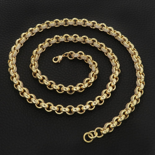 8mm Gold Filled Bonded Belcher Chain With CZ Stones 18 Inch