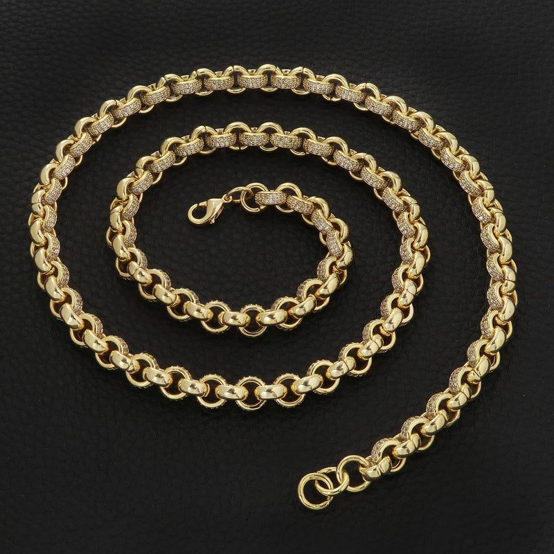 8mm Gold Filled Bonded Belcher Chain With CZ Stones 18 Inch