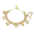 Gold Pets & Post Charm Bracelet 8 Inches Heavy British Themed Solid Charms