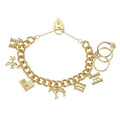 Gold Pets & Post Charm Bracelet 8 Inches Heavy British Themed Solid Charms