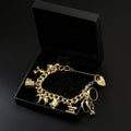 Gold Pets & Post Charm Bracelet 8 Inches Heavy British Themed Solid Charms