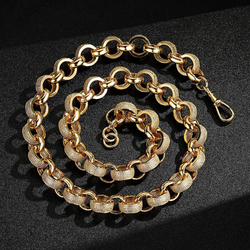 20mm Gold XXL Heavy Belcher Chain with Stones and Albert Clasp