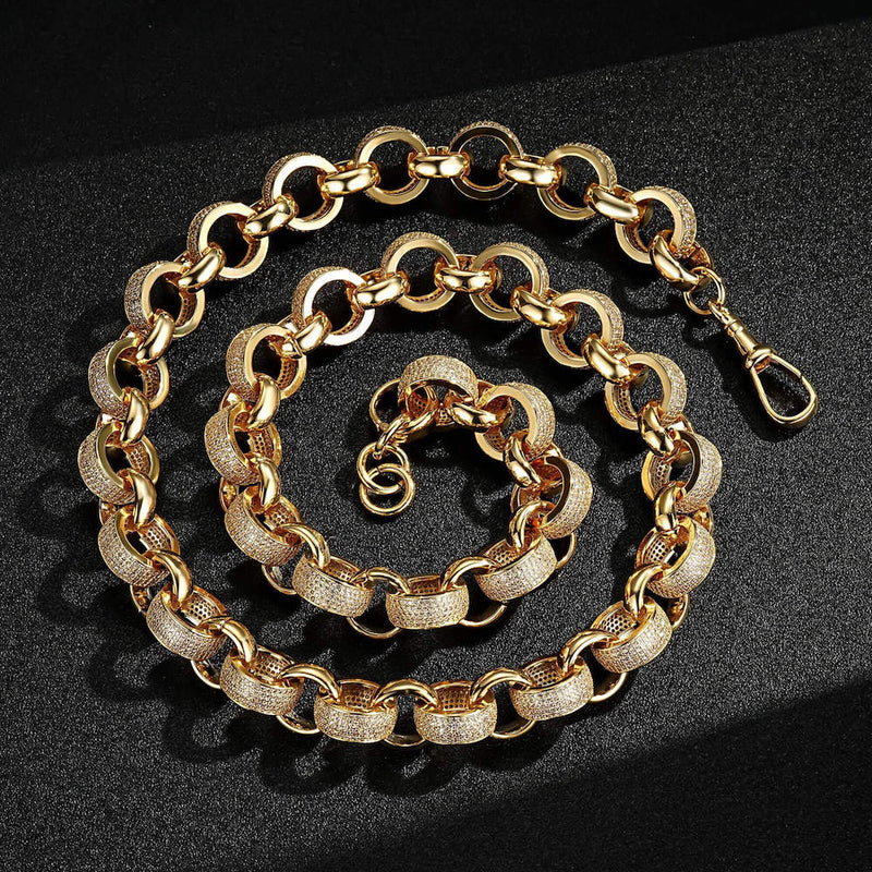 20mm Gold XXL Heavy Belcher Chain with Stones and Albert Clasp