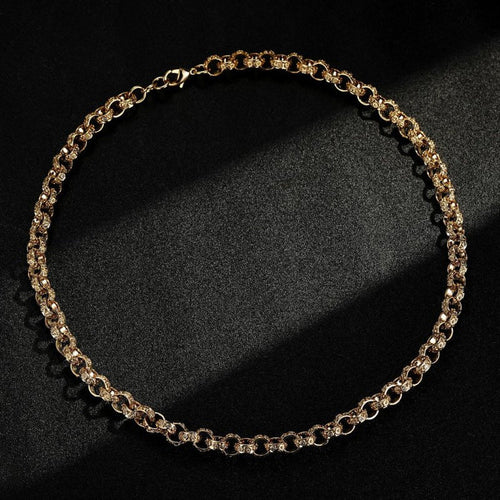 12mm Gold Belcher Chain Crystal Flower Pattern