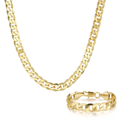 Luxury Gold 9mm Cuban Curb Chain and Bracelet Set (6 & 16 Inches)