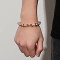 Luxury Gold 10mm Gypsy Link with Stones Belcher Bracelet with Albert Clasp