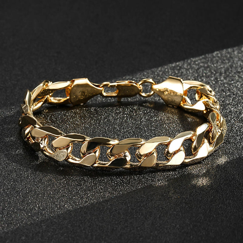 Luxury Gold 12mm Cuban Curb Bracelet 9 Inch