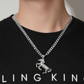 Silver Horse Pendant with Clear Stones – 24 Inch 4mm Cuban Chain