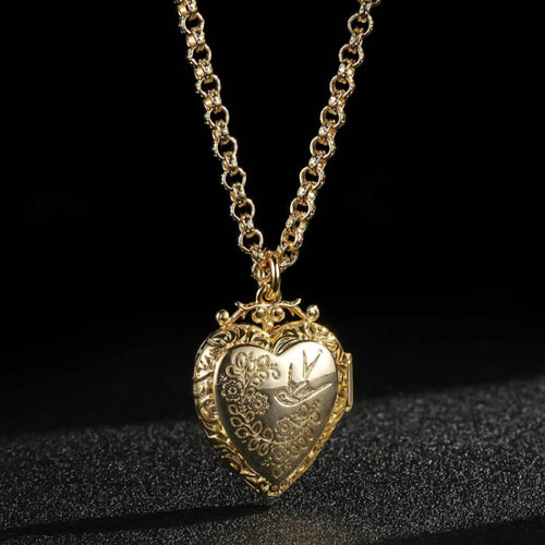 New Gold-Filled & Bonded Heart Locket with Birds and Flowers
