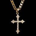 New Gold Crystal Cross Pendant 22 Inch 6mm Cuban Chain