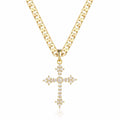 New Gold Crystal Cross Pendant 22 Inch 6mm Cuban Chain